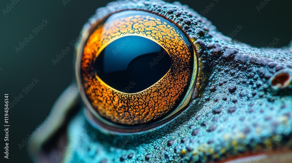 Poster the mesmerizing detail of a frog's eye showcases a blend of vibrant colors and textures, emphasizing