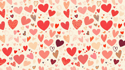 The image features a pattern of variously sized and colored hearts on a light background, creating a whimsical and affectionate design