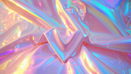 Iridescent holographic v shape folded cloth creating colorful reflections