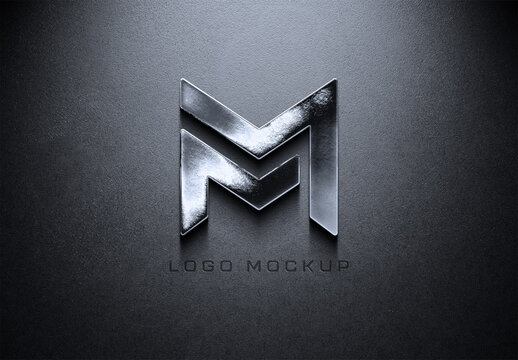 Old Chrome Logo Mockup with 3D Effect 