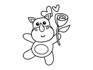Valentine Day Rhinoceros Holding Rose Outline
