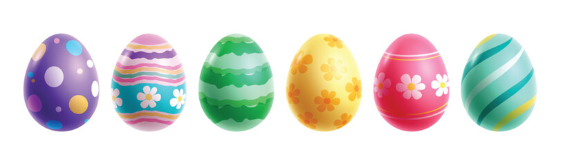 Easter eggs drawing colorful clipart set. Easter egg 3d graphic elements clip art with flowers, pattern and prints collection. Vector illustration oval egg hunt design. 

