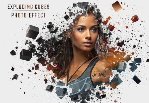Exploding Cubes Dispersion Photo Effect Mockup