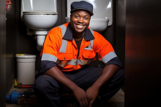 Man plumber cheerful sitting adult.