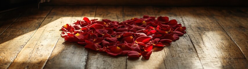 Heart-shaped arrangement of rose petals.