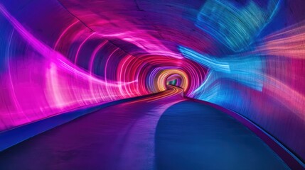 long exposure with motion blur light trail of underground tunnel highway