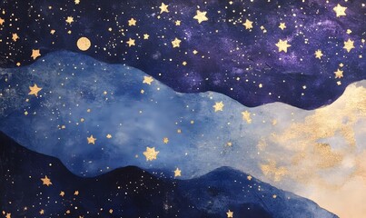 blue and gold stars and space, Generative AI