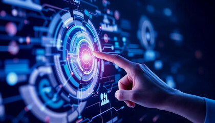 Hand Interacting with Futuristic Digital Interface