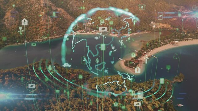 Green forest aerial view and environmental technology concept. Green tech. Ecology. Green transformation. GX. SDGs. High quality 4k footage