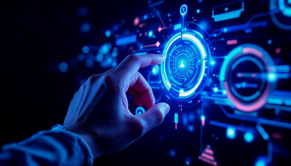 Hand Interacting with Futuristic Digital Interface