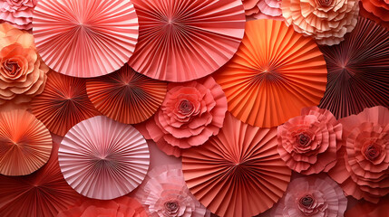 Naklejka premium Coral paper flowers, wall decor, background, craft