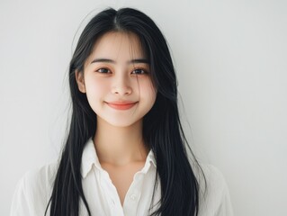 Obraz premium Happy Asian Girl Smiling at Camera with Blurred Background
