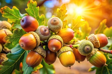 Holm Oak Acorns Close-Up: Sharp, Bright Autumn Photography
