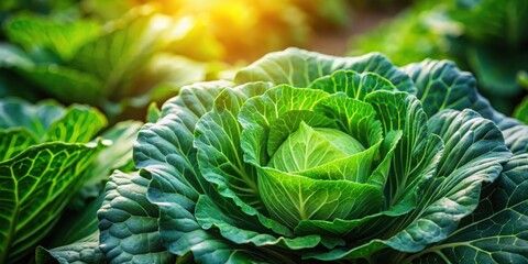 Obraz premium Green Cabbage in Lush Garden, outdoor photography, plant life, outdoor photography