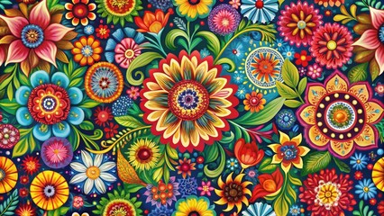Colorful floral patterns with vibrant hues and intricate designs