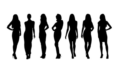 Women, set of isolated vector silhouettes, group of businesswomen. People