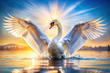 Majestic Swan, Spread Wings, Bright Feathers, Detailed Photography