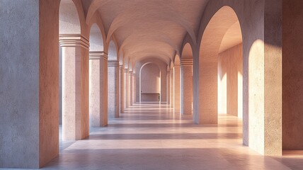 Sunlit arched hallway, architecture, background design