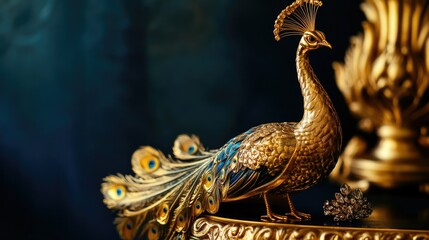 Obraz premium Elegant Peacock Decoration with Golden Feathers
