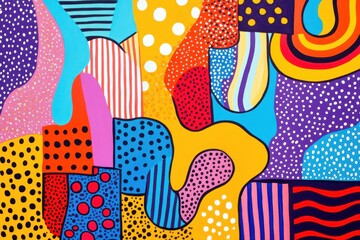 Abstract Colorful Painting With Geometric Shapes And Patterns