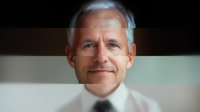 mosaic of male / boy faces loopable background. transition / morph between young boy and old man