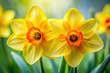 Fototapeta premium Peruvian Daffodil Close-Up: Stunning Yellow Flowers, Bright Colors, Detailed Macro Photography