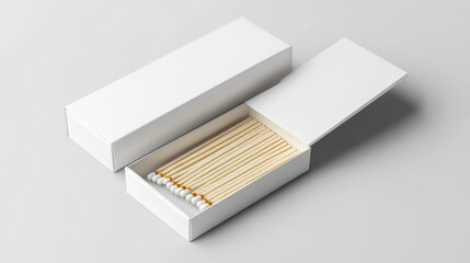 White matchbox, empty package for match sticks in top and perspective view. Vector realistic mockup of 3d blank box with sulfur side, open and closed small carton container