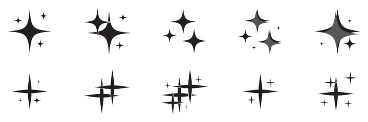 sparkle star icon set. simple starburst symbol. stars, bursts, twinkling stars, simple black style symbol signs for apps and websites. Twinkling icon symbol. vector illustration.