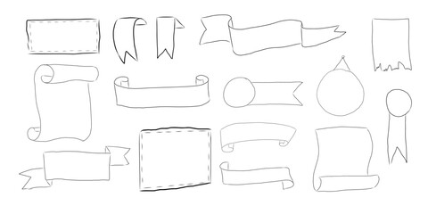 Obraz premium Paper scroll parchment frame, vintage note, sheet sketch doodle. Hand drawn paper roll, ribbon border for text.