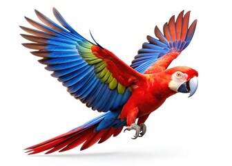 Obraz premium Red-winged Macaw in Flight, High-Resolution Bird Image, Isolated on Background