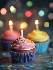 Celebratory Cupcakes with Lit Candles