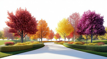 Obraz premium Elegant 3D Park Render with Vibrant Seasonal Colors