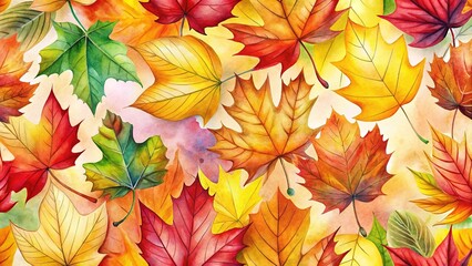 Fototapeta premium Watercolor Leaf Pattern Desktop Wallpaper: Bright, Sharp Autumn Leaves Background