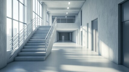 Obraz premium Modern building hallway stairs city view