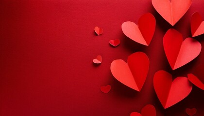 Valentine's Day Concept: Red Paper Hearts Against a Red Paper Backdrop"