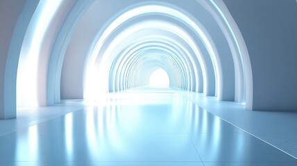 Futuristic archway corridor, glowing, bright