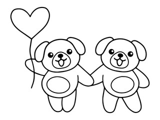 Valentine Day Dog Holding Heart Black and White