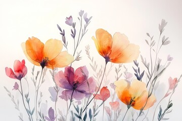 minimalist painting with wild flowers in soft water colors