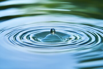 Water droplet impacting still water creating concentric ripples