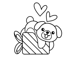 Valentine Day Dog Holding Gift Line Art