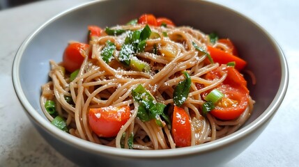 Delicious Whole Wheat Spaghetti with Cherry Tomatoes and Spring Onions