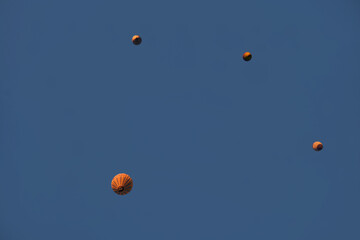 Balloons lifted into the air in Cappadocia. Entertainment and tourist attraction. A spectacular sight