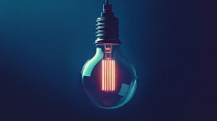 Classic glass incandescent bulb with visible filament, radiating soft light, representing creative energy, style book illustration