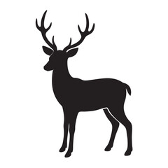 Obraz premium A deer silhouette with antlers black vector design on a white background 