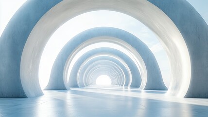Obraz premium Concrete archway tunnel, bright sky, future concept