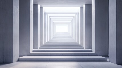 Obraz premium Concrete hallway, steps, light, future, architecture, design, background