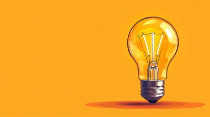 Classic glass incandescent bulb with visible filament, radiating soft light, representing creative energy, style book illustration