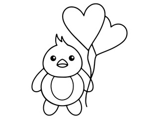 Valentines Day Chicks Holding Balloons Outline