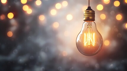 Classic glass incandescent bulb with visible filament, radiating soft light, representing creative energy, style book illustration