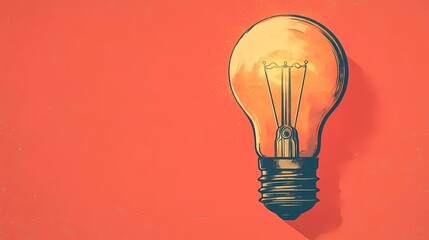 Classic glass incandescent bulb with visible filament, radiating soft light, representing creative energy, style book illustration